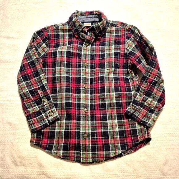 Gymboree boys size 4T button down shirt, blue, red, green & white plaid, vguc - Picture 1 of 6
